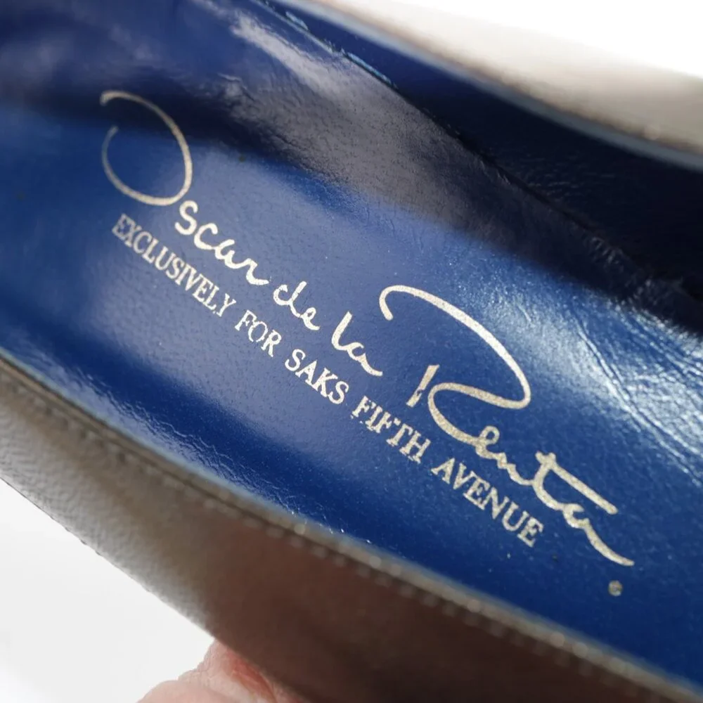 Vintage Oscar de la Renta‎ Womens Pump Size 7.5 Bronze Leather Cone Heel Shoes
